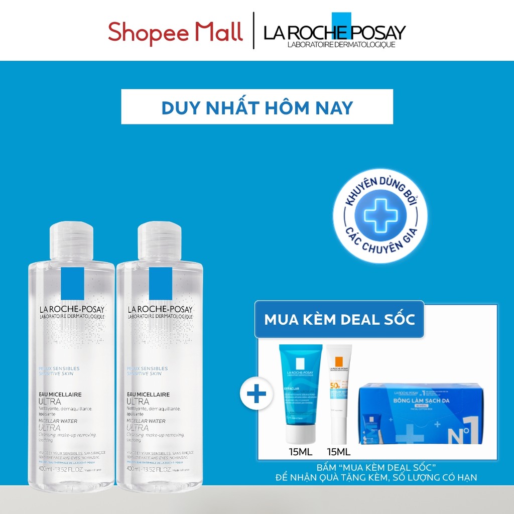 Bộ đôi nước tẩy trang và làm sạch cho da nhạy cảm La Roche-Posay Micellar Water Sensitive Skin 400ml