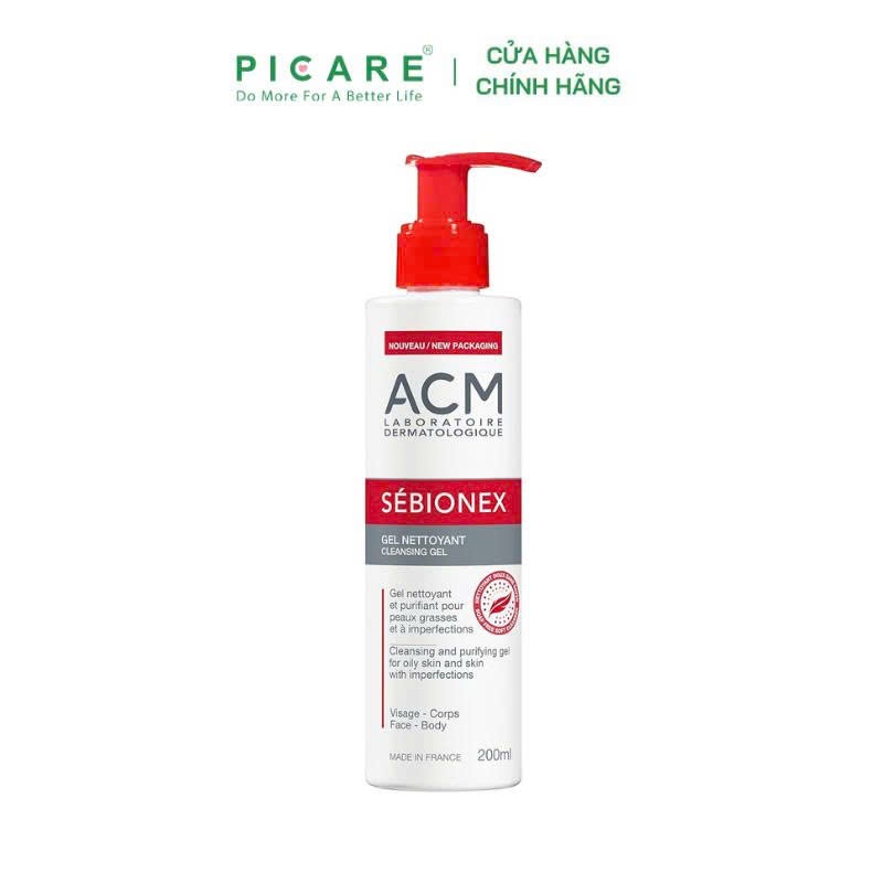 Sữa rửa mặt làm sạch sâu làm sạch bã nhờn cho da dầu mụn ACM Sebionex Cleansing Gel 200ml