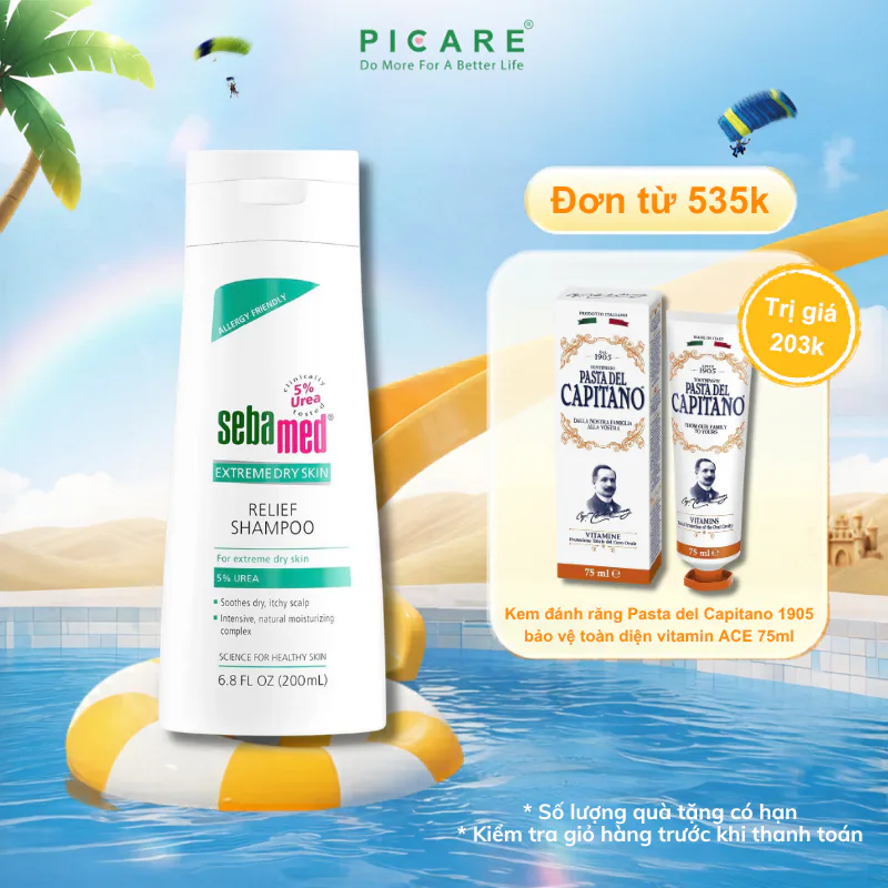 Dầu gội đầu giảm khô, ngứa Sebamed Extreme Dry Skin Relief Shampoo 5% Urea 200ml