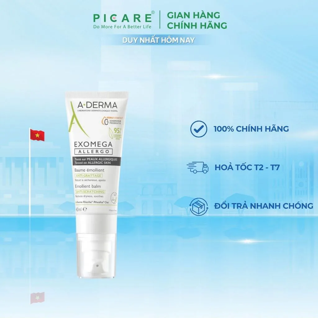 Kem dưỡng ẩm chuyên biệt cho da khô da cơ địa A-Derma Exomega Allergo Emollient Balm 40ml