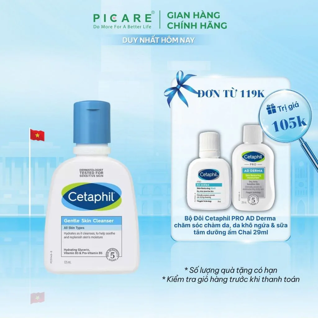 Cetaphil sữa rửa mặt dịu nhẹ dành cho mọi loại da Gentle Skin Cleanser 125ml