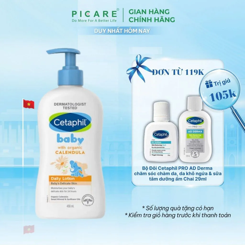(02/2027) Sữa Dưỡng Ẩm Dịu Nhẹ Hằng Ngày Cho Bé Cetaphil Baby Daily Lotion with Organic Calendula 400ml