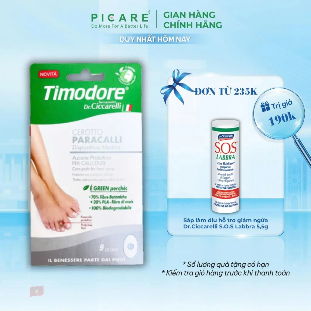 Miếng dán đệm hỗ trợ loại bỏ vết chai, mụn cóc Timodore - 9 miếng/gói