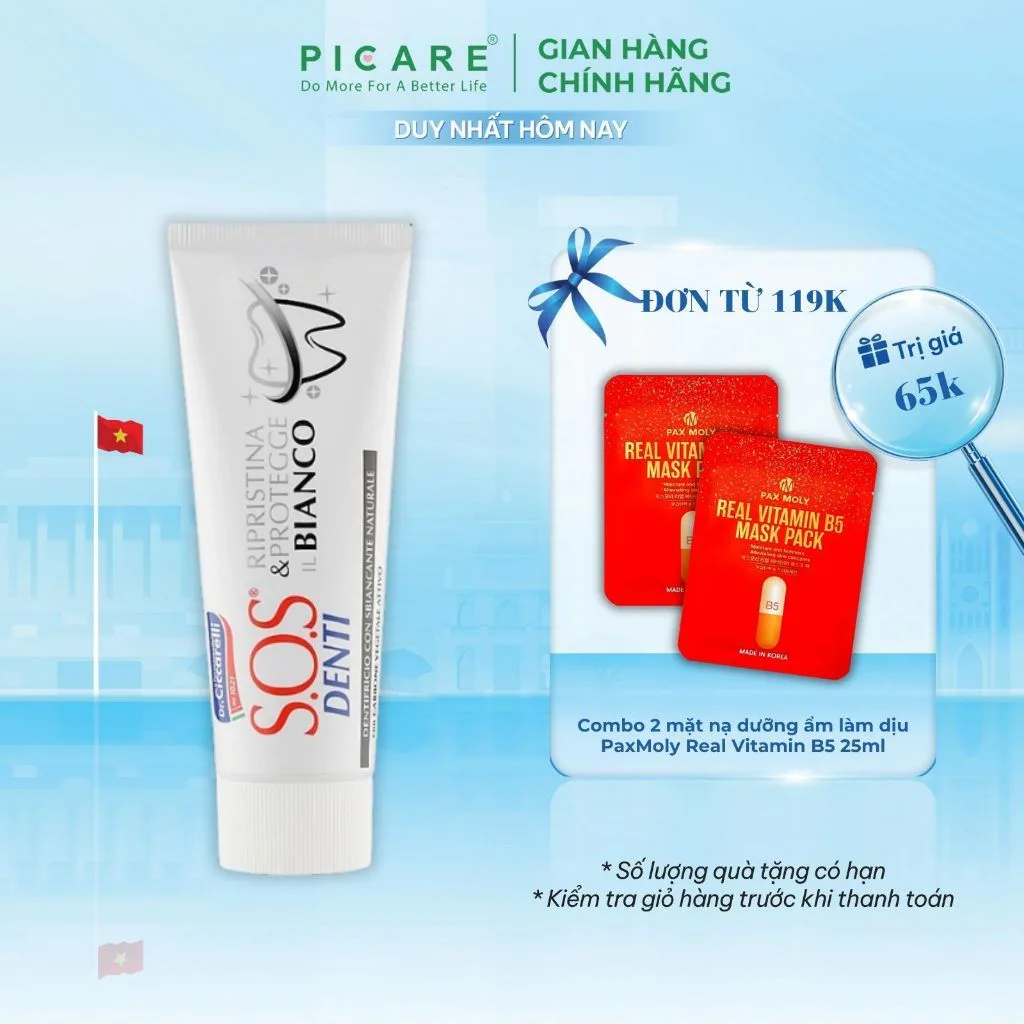 Kem đánh răng hỗ trợ loại bỏ mảng bám S.O.S Denti Whiteness Toothpaste - 75g